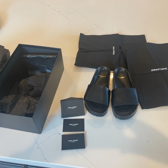 Saint Laurent Black Slide Sandals - Picture 3 of 7